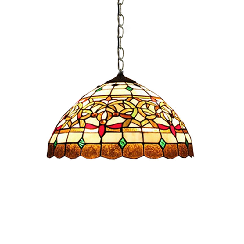 Suspension en verre de style baroque en laiton antique avec chaîne de suspension