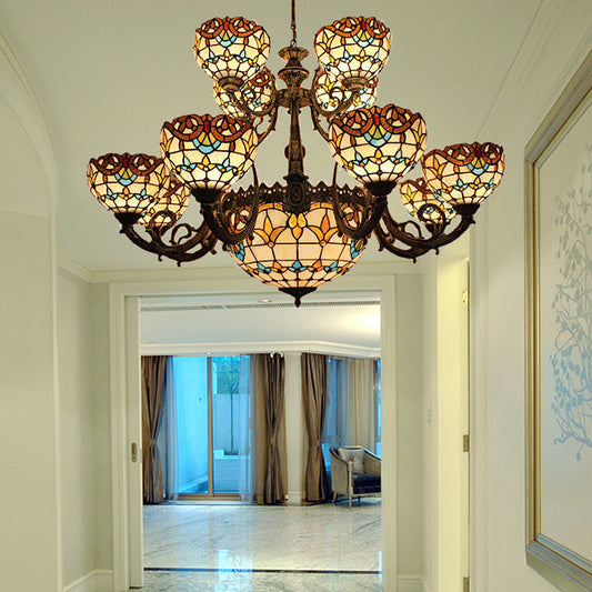Extra Large Baroque 26/13-Light Art Glass Chandelier in Brown for Living Room