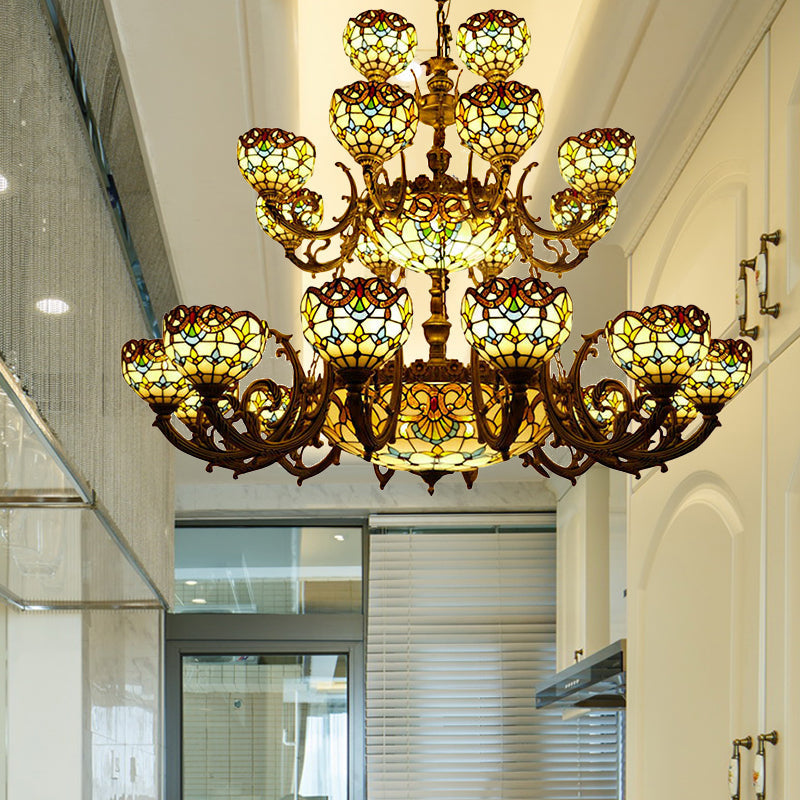 Extra Large Baroque 26/13-Light Art Glass Chandelier in Brown for Living Room