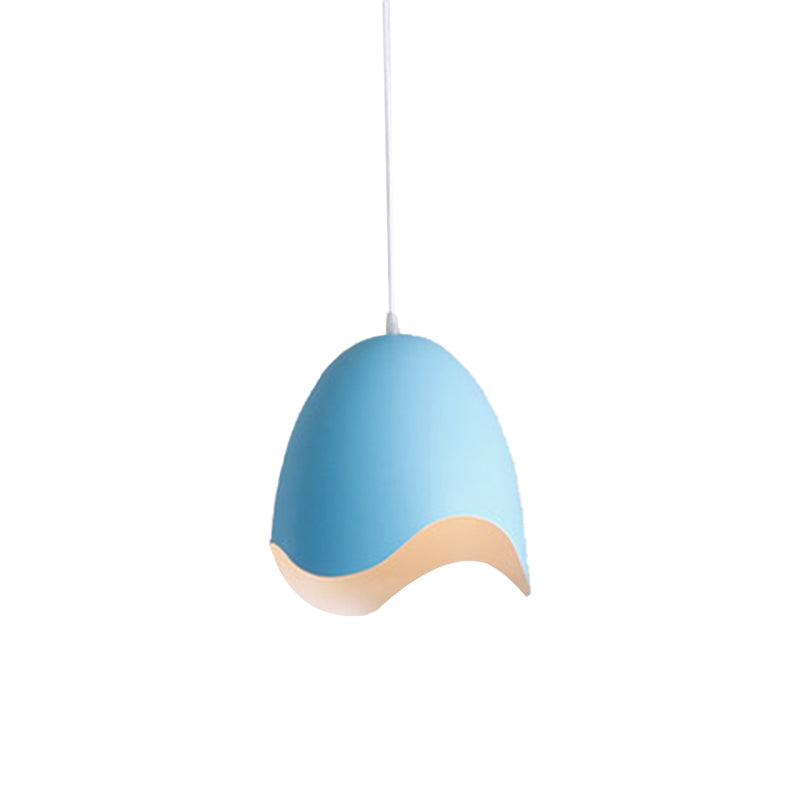 Macaron Metal Pendant Light - 9.5/12 Dia Pink/White/Blue Hanging Lamp Kit