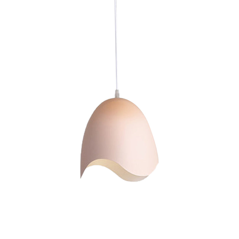 Macaron Metal Pendant Light - 9.5/12 Dia Pink/White/Blue Hanging Lamp Kit