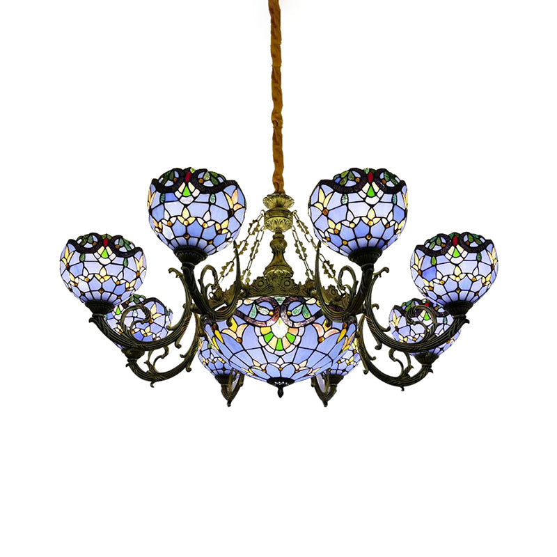 Lustre en vitrail bleu avec cloche et abat-jour en forme de dôme pour salon, inspiré des lumières commémoratives du 11 septembre