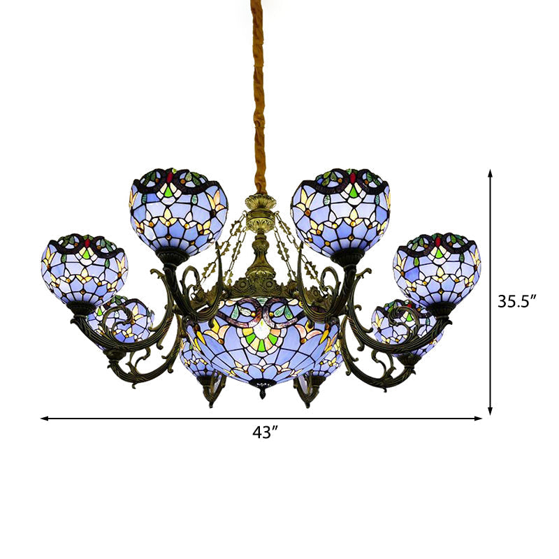 Lustre en vitrail bleu avec cloche et abat-jour en forme de dôme pour salon, inspiré des lumières commémoratives du 11 septembre