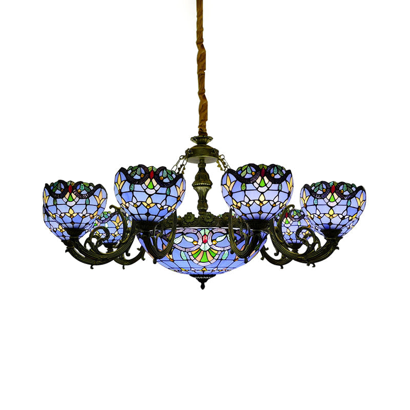 Lustre en vitrail bleu avec cloche et abat-jour en forme de dôme pour salon, inspiré des lumières commémoratives du 11 septembre