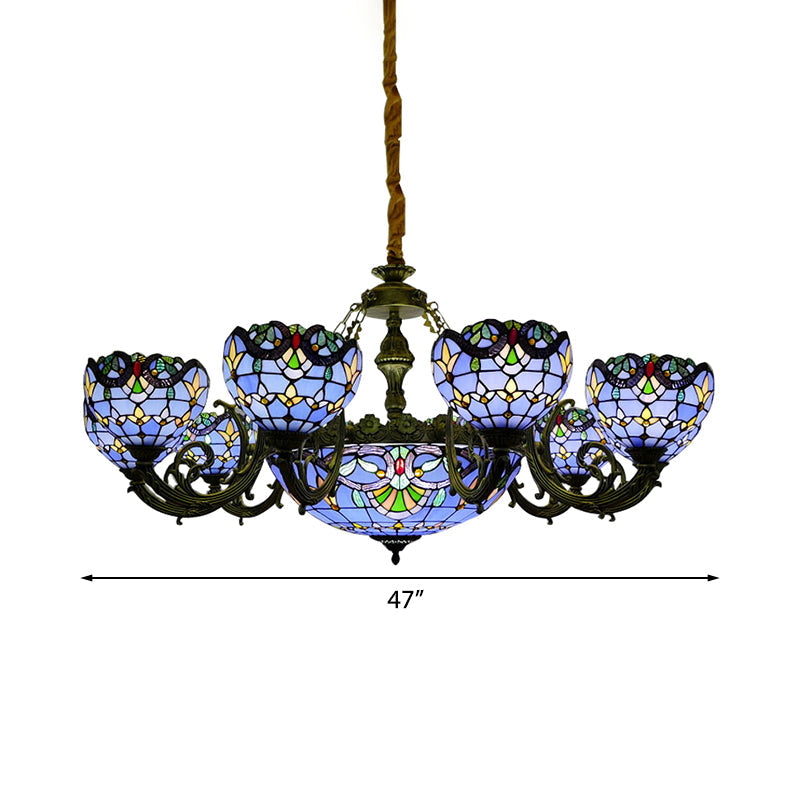 Lustre en vitrail bleu avec cloche et abat-jour en forme de dôme pour salon, inspiré des lumières commémoratives du 11 septembre