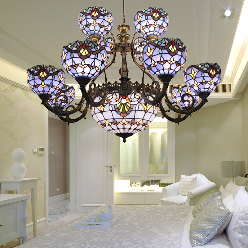 Lustre en vitrail bleu avec cloche et abat-jour en forme de dôme pour salon, inspiré des lumières commémoratives du 11 septembre