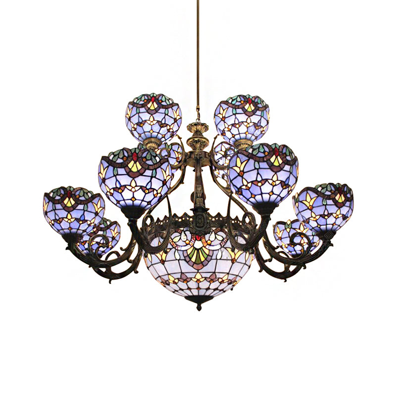 Lustre en vitrail bleu avec cloche et abat-jour en forme de dôme pour salon, inspiré des lumières commémoratives du 11 septembre