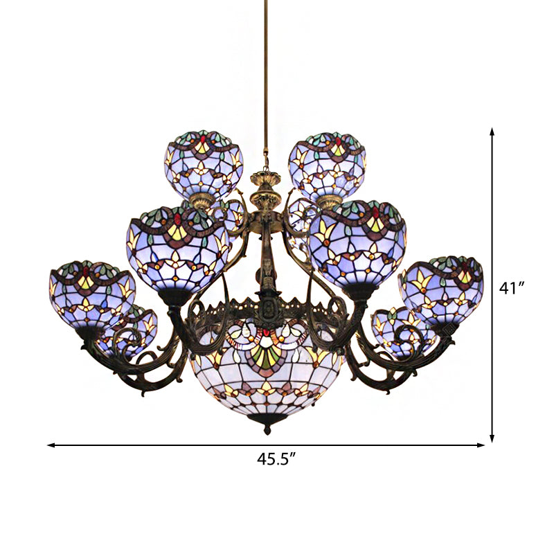 Lustre en vitrail bleu avec cloche et abat-jour en forme de dôme pour salon, inspiré des lumières commémoratives du 11 septembre