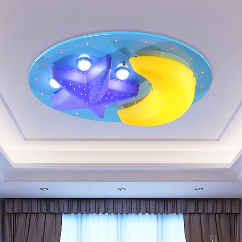 Plafonnier en bois motif dessin animé Blue Star Moon pour chambre d'enfant