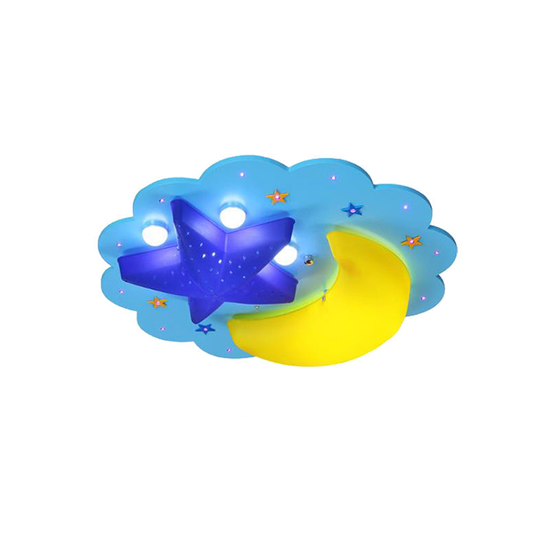 Plafonnier en bois motif dessin animé Blue Star Moon pour chambre d'enfant