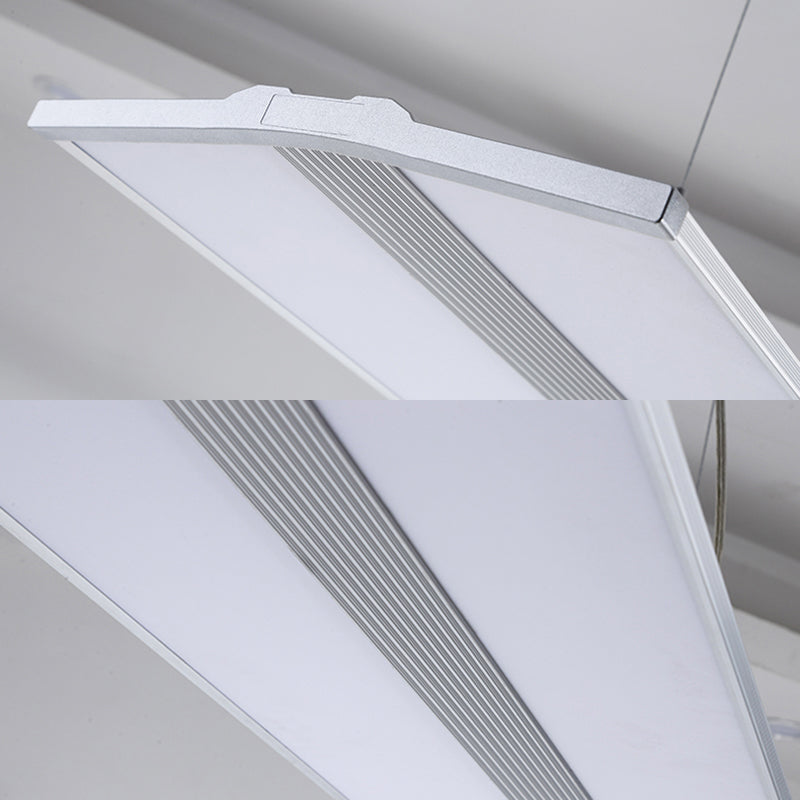 Modern Metal LED Pendant Lighting, Silver Rectangular Hanging Ceiling Lamp with White Acrylic Diffuser - 23.5"/47" Wide