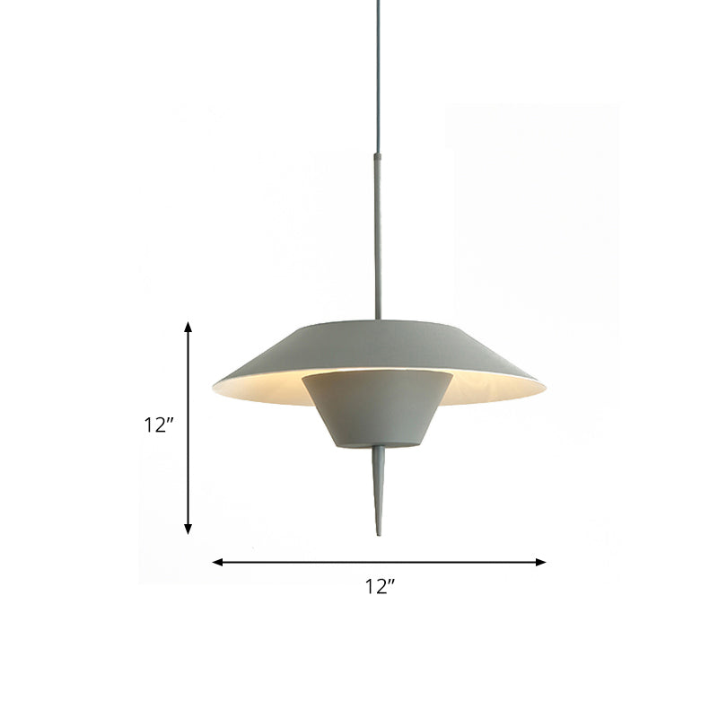 Modern Grey/White/Pink Cone Ceiling Light With Inverted Conical Insert - Metal Drop Pendant 12/16W
