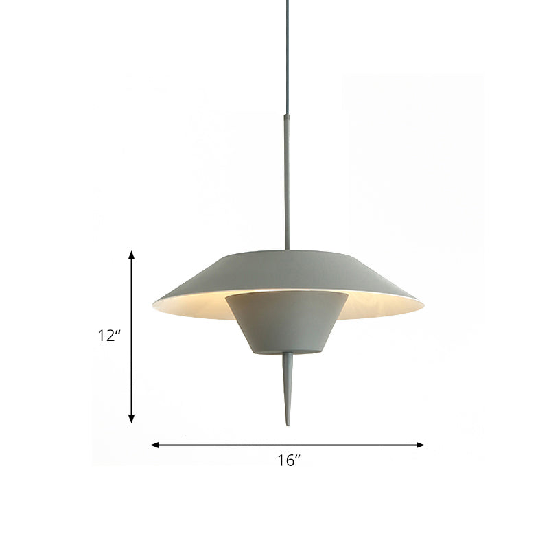 Modern Grey/White/Pink Cone Ceiling Light With Inverted Conical Insert - Metal Drop Pendant 12/16W