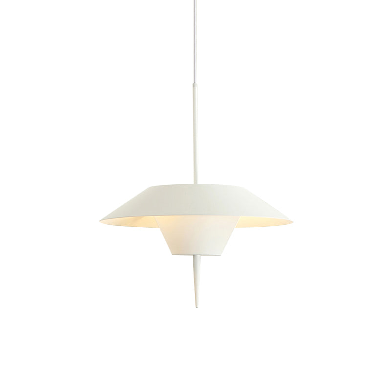 Modern Cone Hanging Ceiling Light in Grey, White & Pink - 1 Light Metal Drop Pendant with Inverted Conical Insert - Available in 12"/16" Width