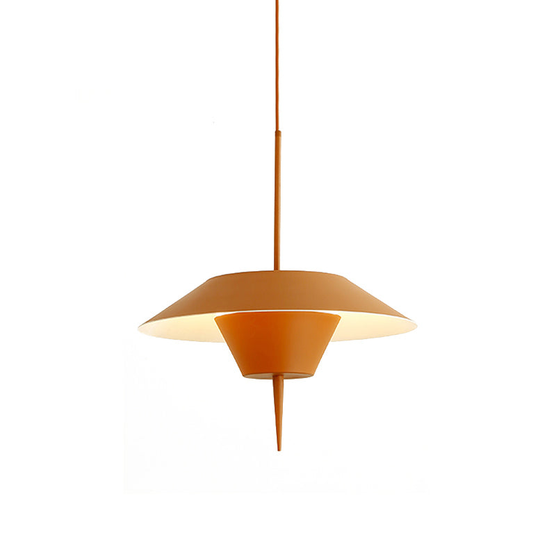 Modern Cone Hanging Ceiling Light in Grey, White & Pink - 1 Light Metal Drop Pendant with Inverted Conical Insert - Available in 12"/16" Width