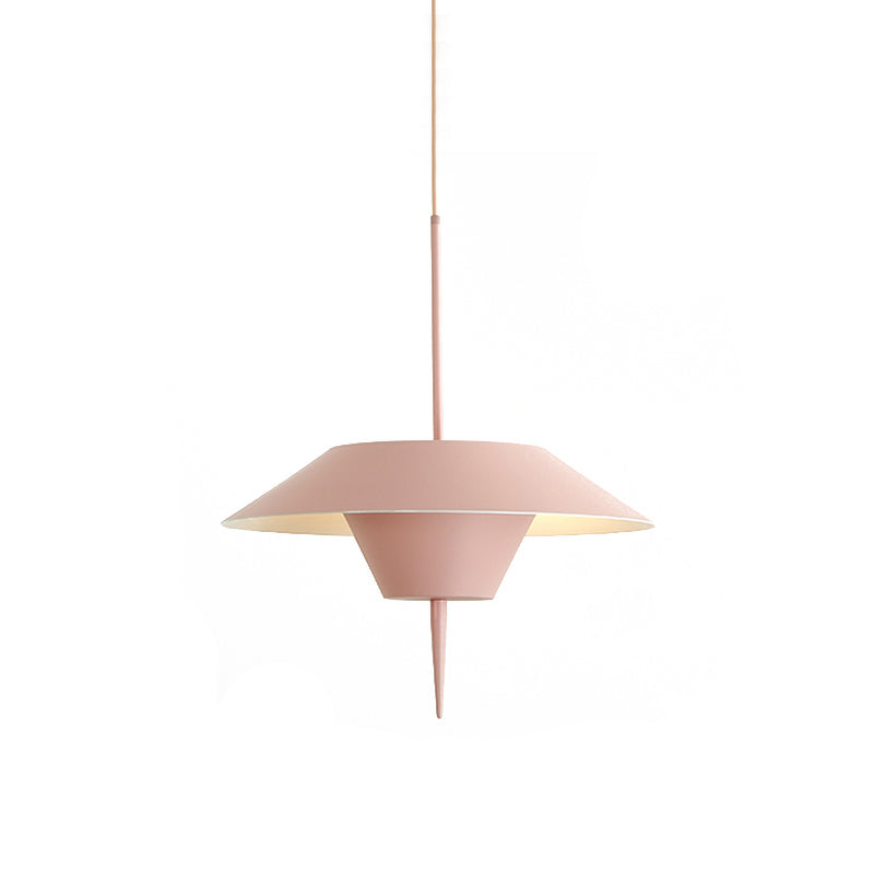 Modern Cone Hanging Ceiling Light in Grey, White & Pink - 1 Light Metal Drop Pendant with Inverted Conical Insert - Available in 12"/16" Width