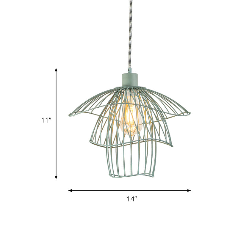 Modern Three-Tier Steel Cage Foyer Pendant Light - Black/White/Green