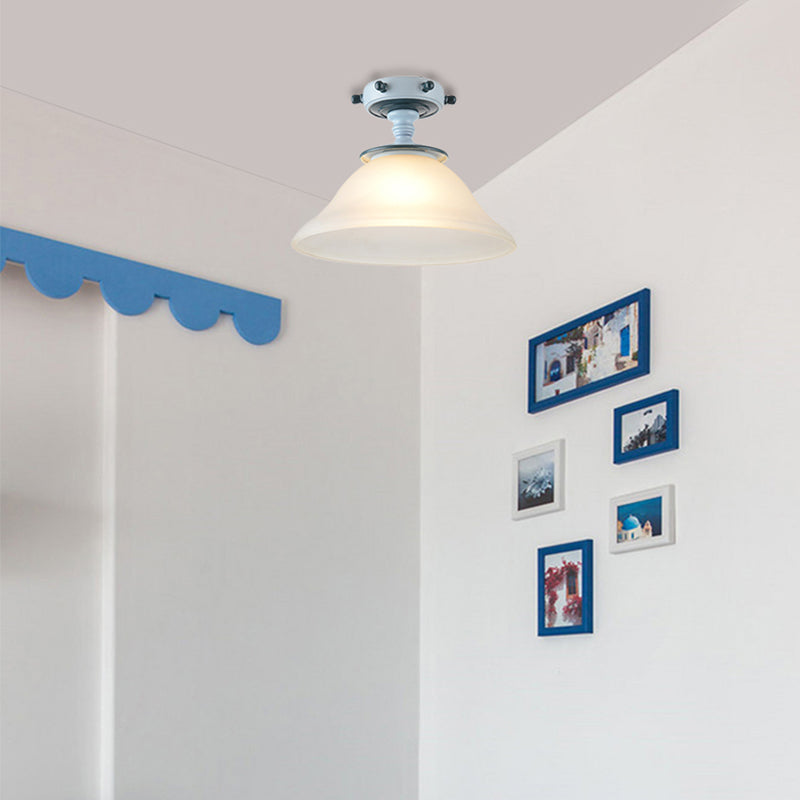 Nautical Blue Pendant Lamp For Restaurant Cafes: Metal & Frosted Glass Hanging Light / C