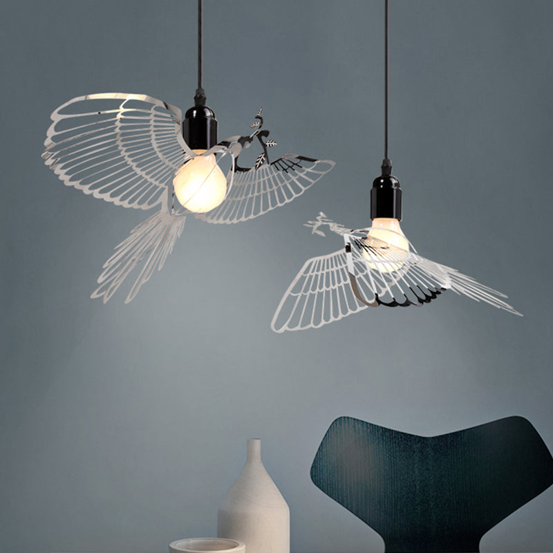 Rustic Retro Metal Pendant Light with Flying Bird Shade - Silver 1-Light Suspension for Bar