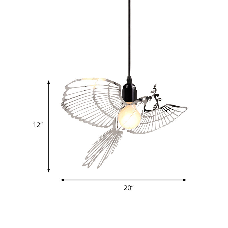 Rustic Flying Bird Shade Pendant Light - Silver Metal Perfect For Bars