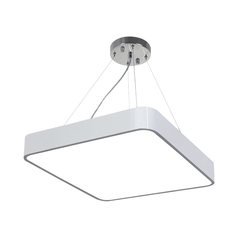 Modern LED Metal Square Pendant Ceiling Lamp - 14"/18"/23.5" Wide - Black/Silver Finish with Recessed Diffuser