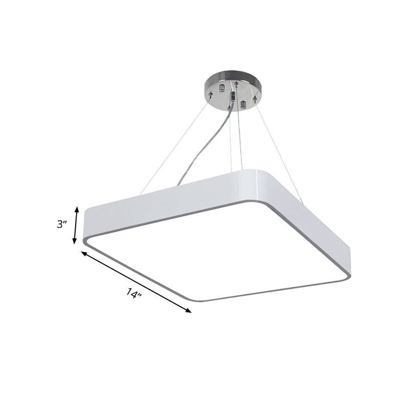 Modern LED Metal Square Pendant Ceiling Lamp - 14"/18"/23.5" Wide - Black/Silver Finish with Recessed Diffuser