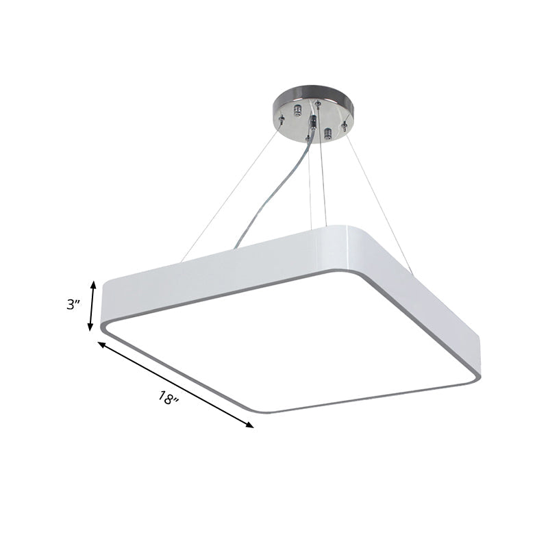 Modern LED Metal Square Pendant Ceiling Lamp - 14"/18"/23.5" Wide - Black/Silver Finish with Recessed Diffuser