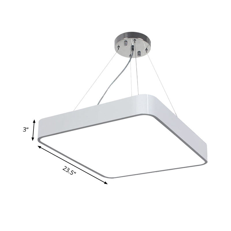 Modern LED Metal Square Pendant Ceiling Lamp - 14"/18"/23.5" Wide - Black/Silver Finish with Recessed Diffuser