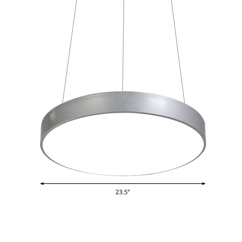 Silver Circular Pendant Lighting - Modern LED Metal Hanging Ceiling Lamp (12"/16"/23.5" Wide)