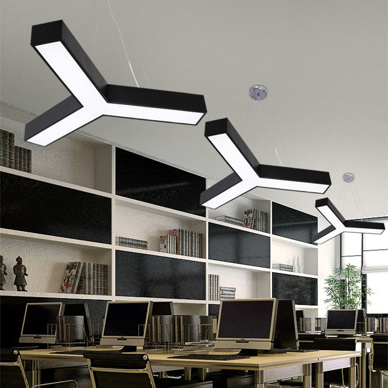Modern LED Y Shape Metal Suspension Lamp in Black/White with Recessed Diffuser, 22"/29"/29.5" Wide