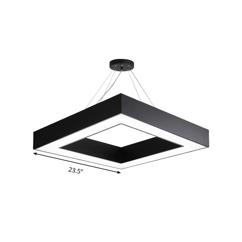 Square Metal Pendant Lighting - Modern LED Black Hanging Lamp Kit in White/Warm Light for Office - 23.5"/31.5" Wide