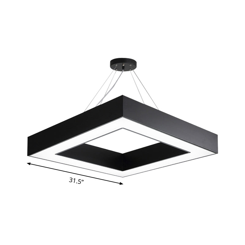 Square Metal Pendant Lighting - Modern LED Black Hanging Lamp Kit in White/Warm Light for Office - 23.5"/31.5" Wide