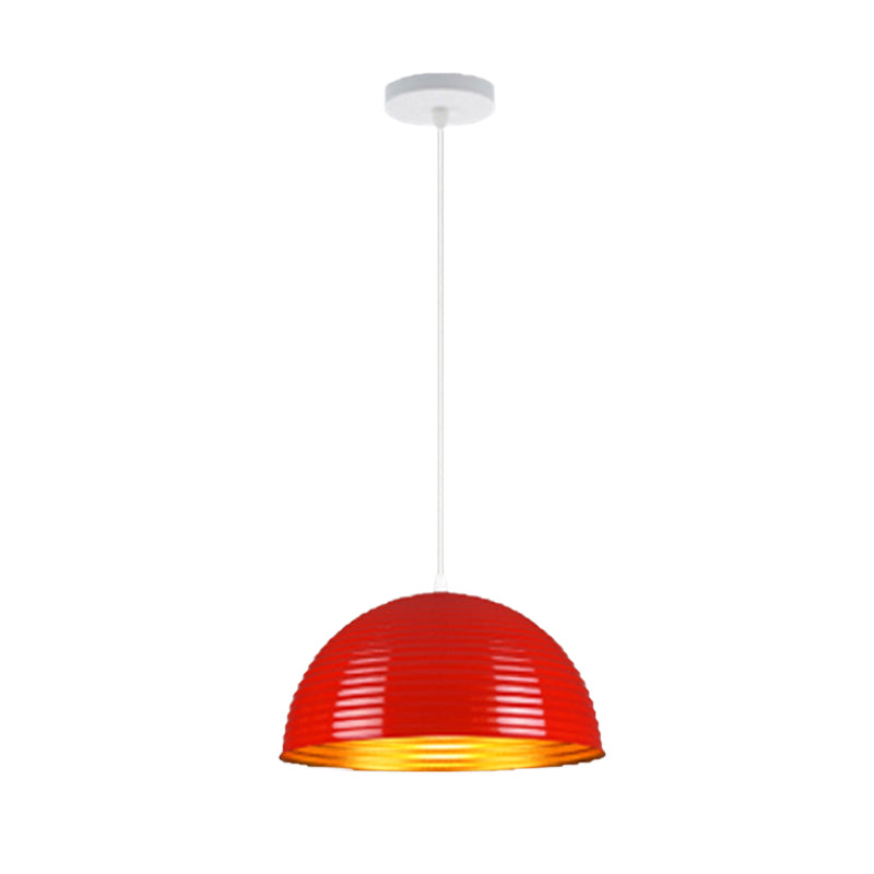 Contemporary Dome Shade Pendant Light - Ruffle Single Head Metal Pendant, Red/Yellow/Blue - Available in 12"/16"/19.5" Width