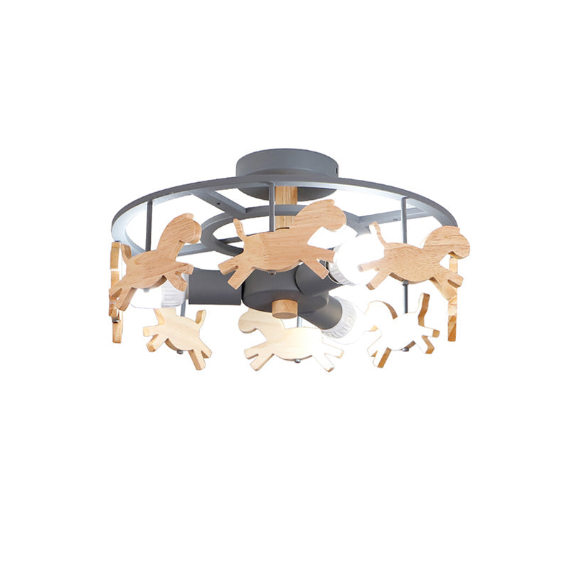 Nordic Style Merry-go-round Ceiling Light - 3-Light Metal Flush Lamp for Living Room