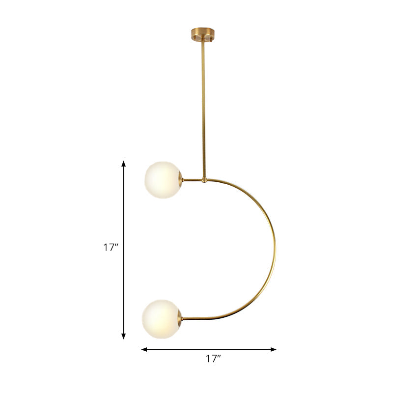 Modern Gold Metal C Pendant Light with Milk Glass Shade - 2-Light Suspended Lamp