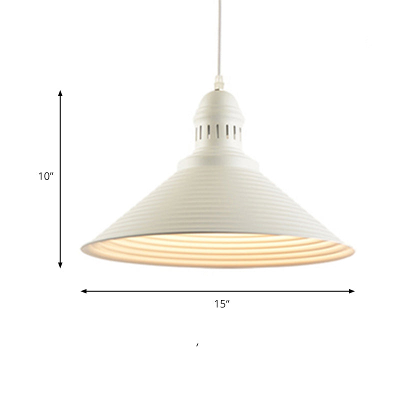 Nordic Metal Hanging Pendant Light - Cone Shade With Ruffle Design In White/Pink