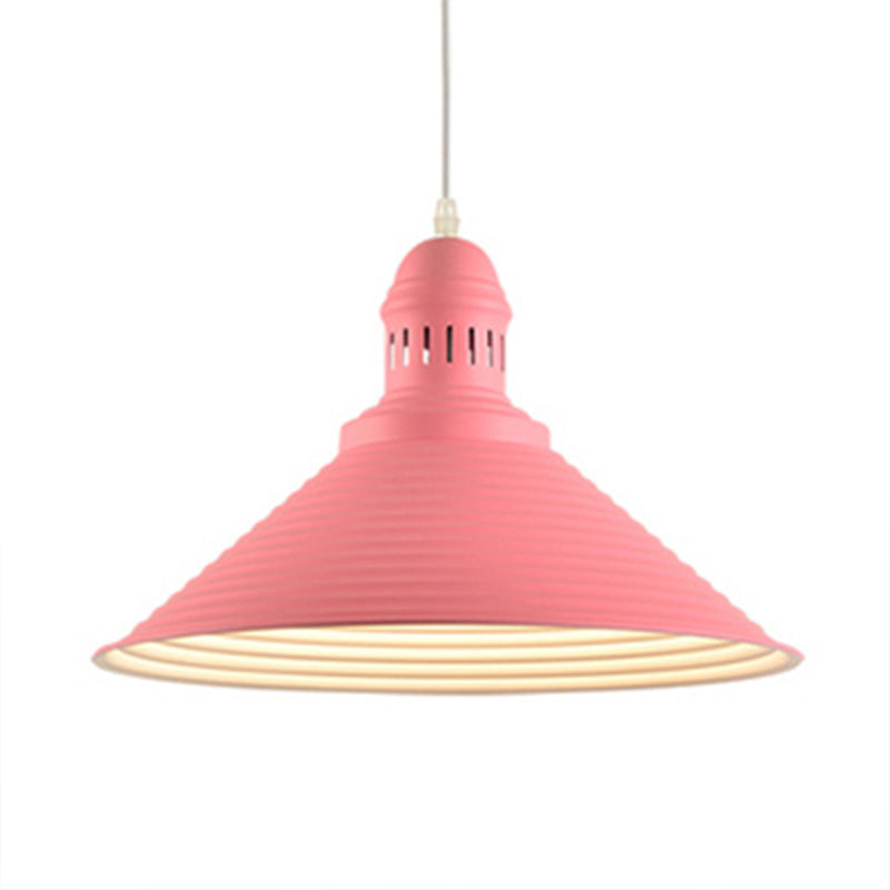 Nordic Metal Cone Pendant Light with Ruffle Design - 1 Light White/Pink - Dining Room