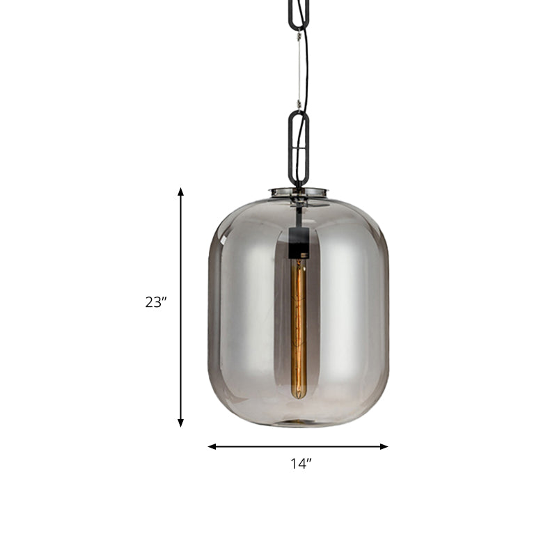 Modernist Glass Shade Oval Pendant Light Fixture for Bedroom, 1 Light, Amber/Smoke Gray, 10"/14" W