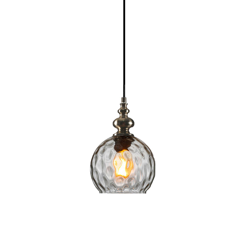 Lampe suspendue moderne et élégante en verre alvéolé gris fumé/transparent - Abat-jour Global de 8"/10" de large pour le salon
