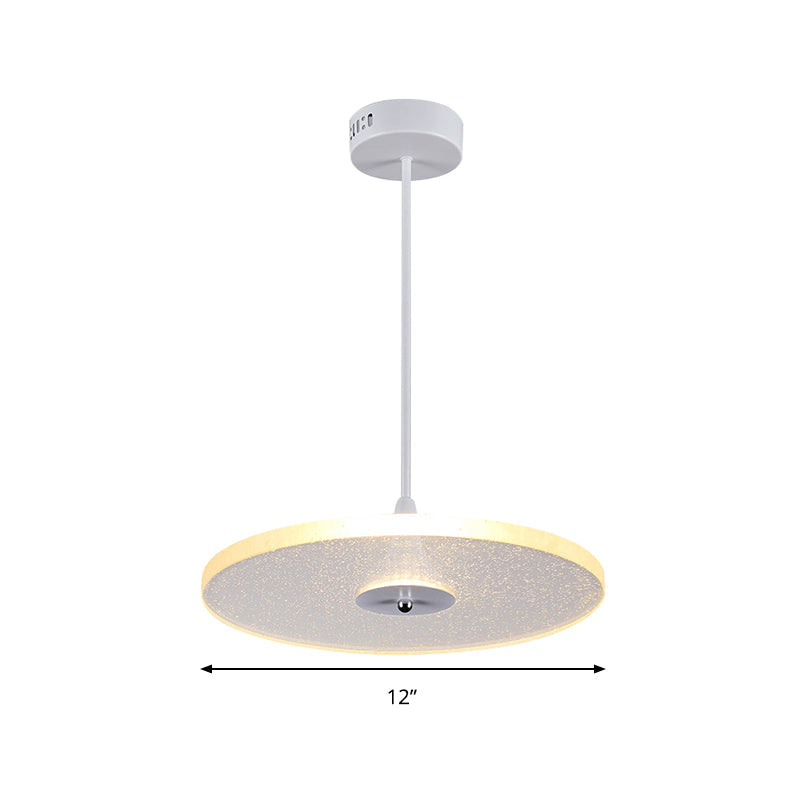 Modern Crystal Round Pendant Lighting - 12"/16" Wide, 1 Light LED White Hanging Lamp for Living Room
