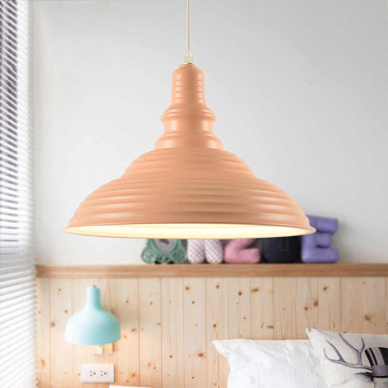 Nordic Metal Hanging Ceiling Light with Ruffle Design in Gray/Pink/Yellow for Dining Room