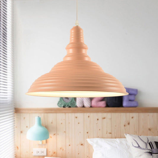 Nordic Metal Hanging Ceiling Light with Ruffle Design in Gray/Pink/Yellow for Dining Room