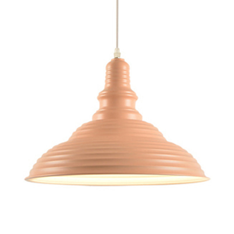 Nordic Metal Hanging Ceiling Light with Ruffle Design in Gray/Pink/Yellow for Dining Room