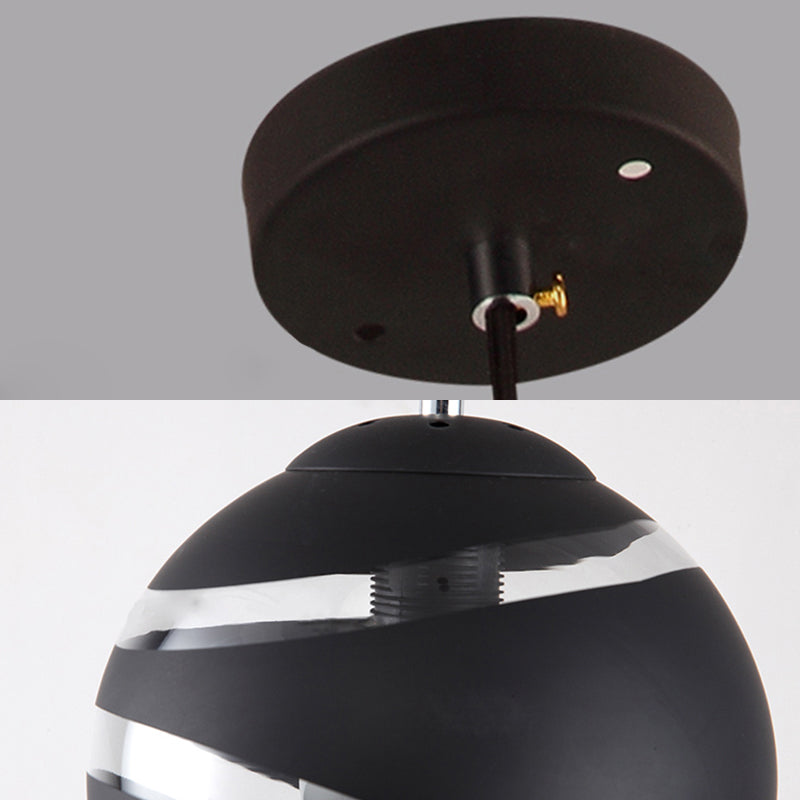 Contemporary Black/White Handblown Glass Pendant Light - Orbit Shade - 1 Light