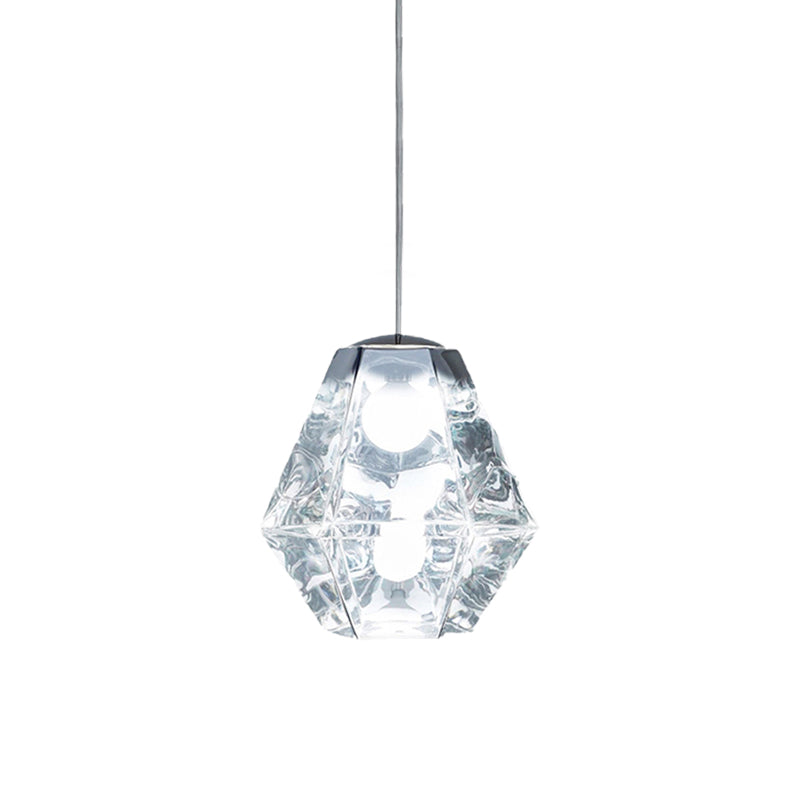 Diamond Pendant Lighting: Post-Modern Glass Ceiling Light With Linear/Stout Shade - Clear/Amber
