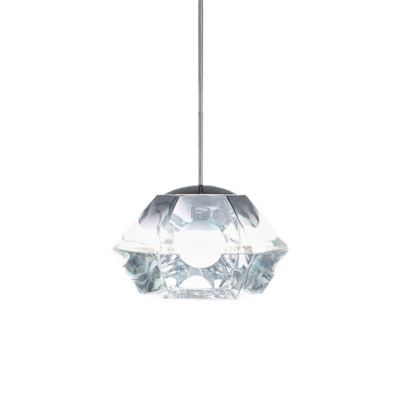 Diamond Pendant Lighting: Post-Modern Glass Ceiling Light With Linear/Stout Shade - Clear/Amber