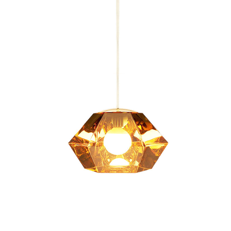 Diamond Pendant Glass Ceiling Light with Clear/Amber Shade – Modern Post-Modern Design, 1-Light