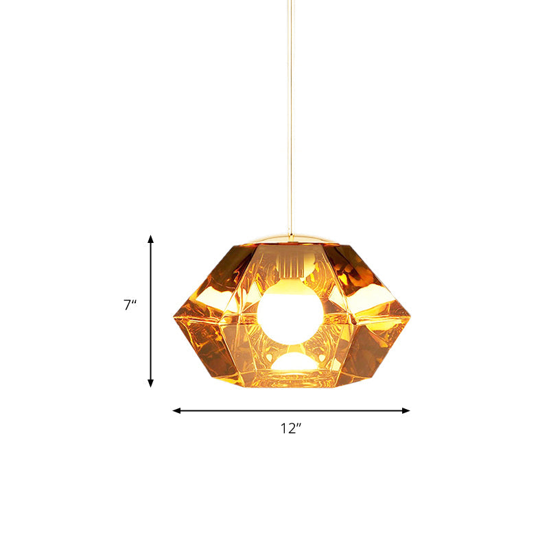 Diamond Pendant Lighting: Post-Modern Glass Ceiling Light With Linear/Stout Shade - Clear/Amber