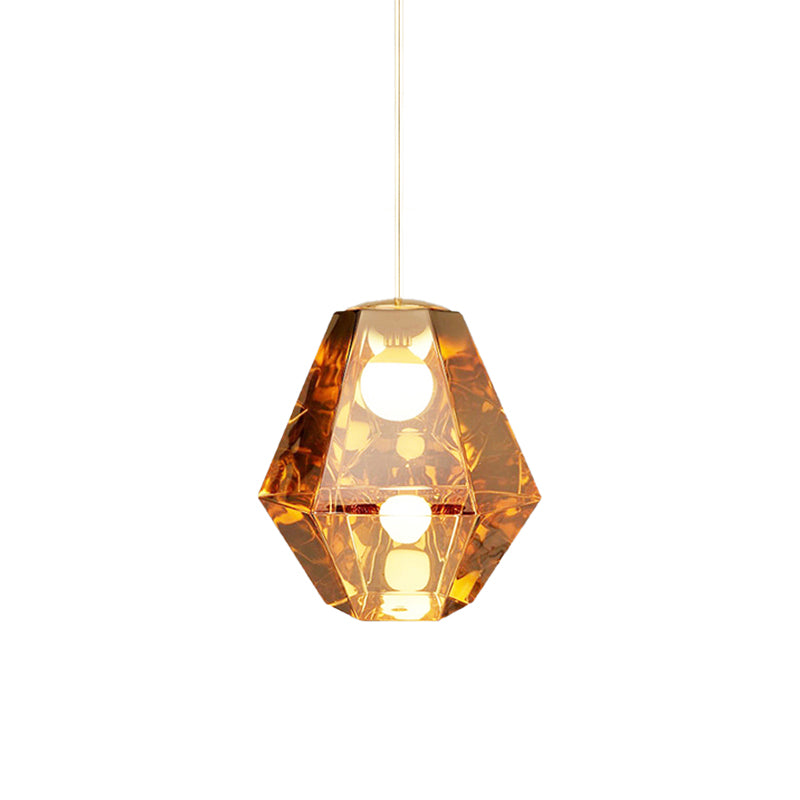 Diamond Pendant Lighting: Post-Modern Glass Ceiling Light With Linear/Stout Shade - Clear/Amber