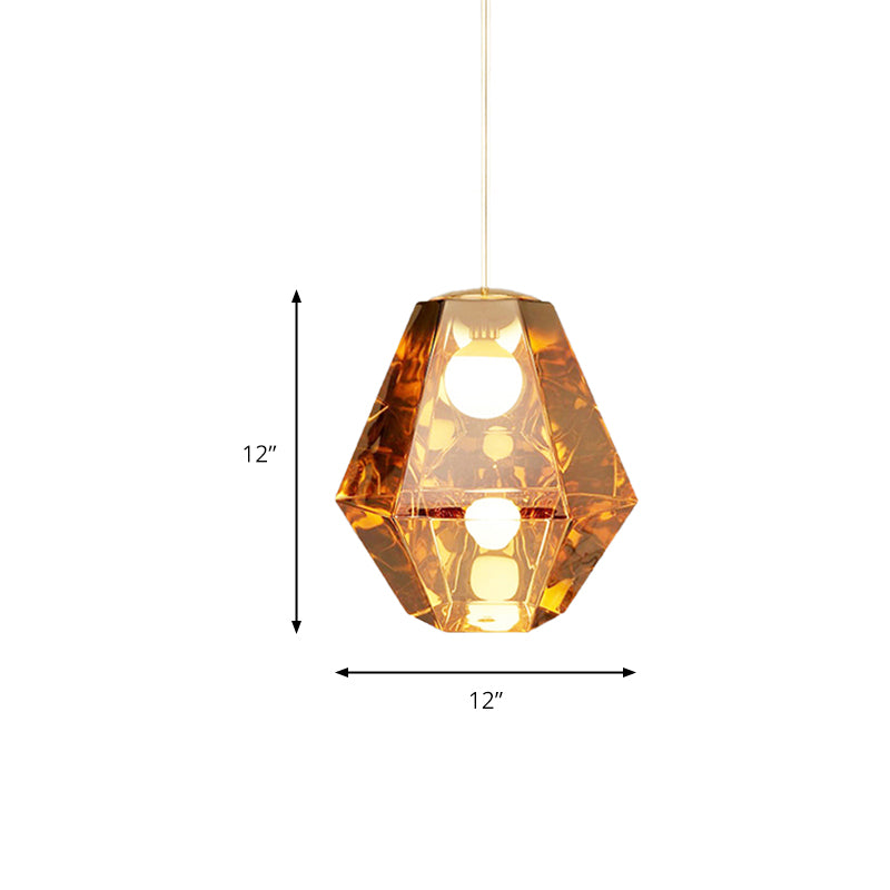Diamond Pendant Glass Ceiling Light with Clear/Amber Shade – Modern Post-Modern Design, 1-Light